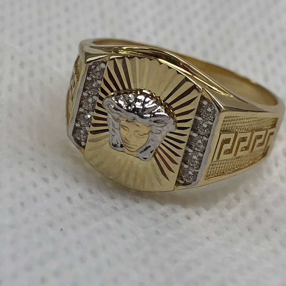 Mens Versace 10k gold cz stones ring
